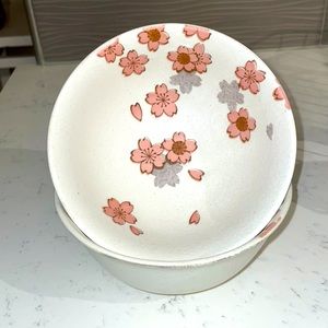 Set of 2 Pink Floral Ceramic Bowls